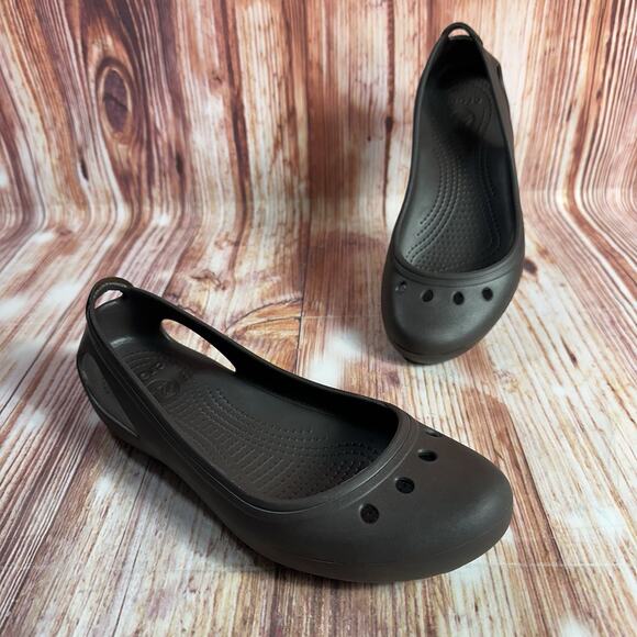Crocs KADEE Womens Size 8 Brown Slingback Sandals Shoes Ballet Flats Loafers - Picture 1 of 9